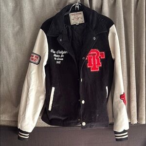 True Religion Varsity Bomber Black and White Jacket Corduroy M